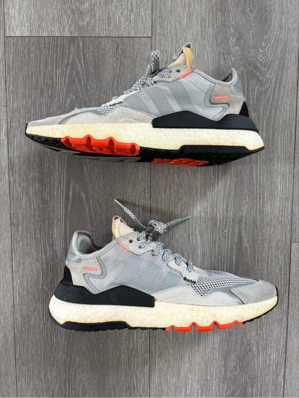 adidas Nite Jogger Grey Orange Men Size 7.5; Preowned; No Original Box